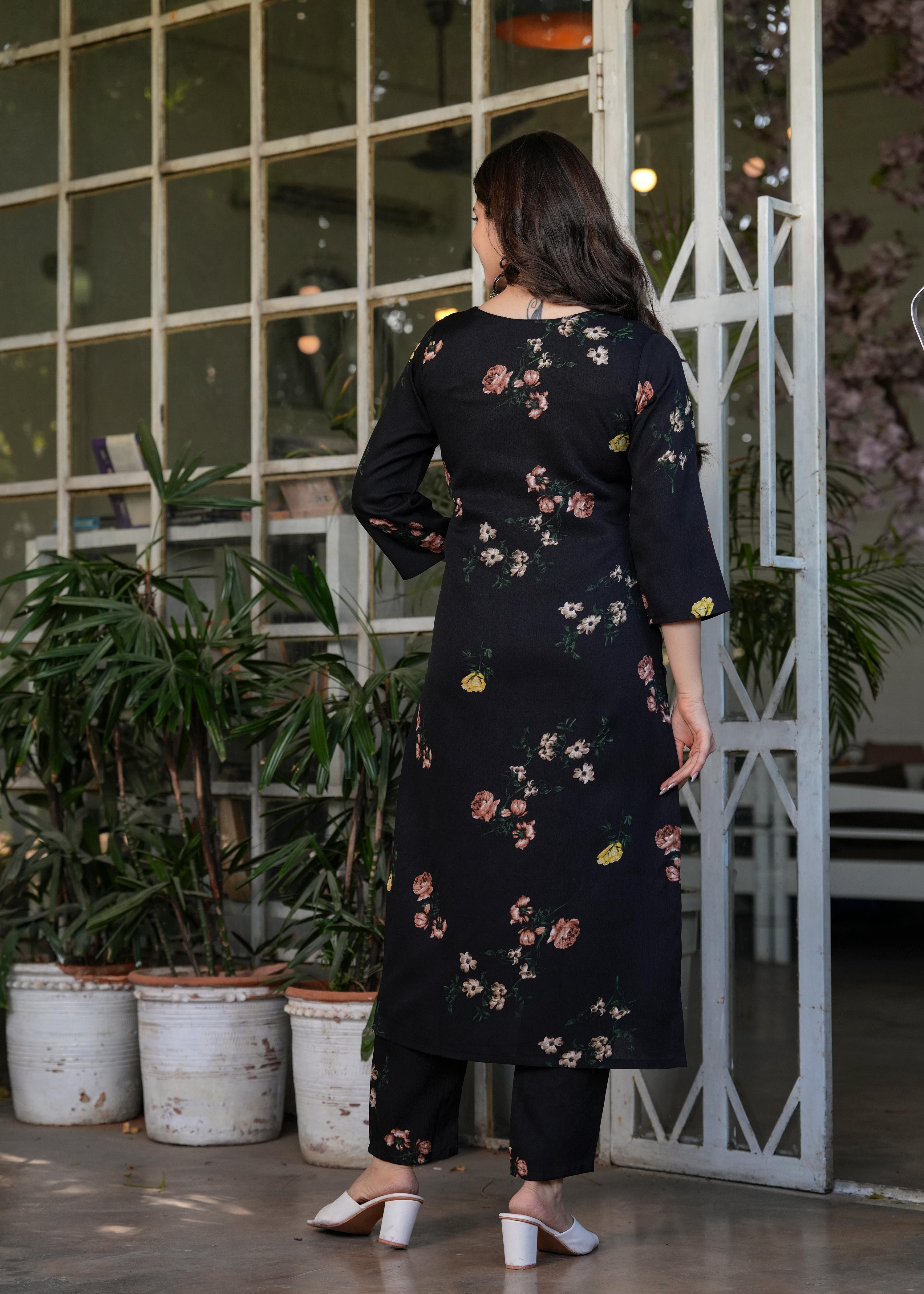 The52 French Crepe Fabric work Straight cut Kurta, Pant and Dupatta Set