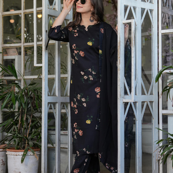 The52 French Crepe Fabric work Straight cut Kurta, Pant and Dupatta Set - Distacart