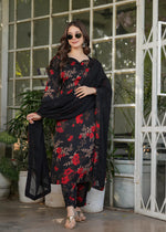 Thumbnail for The52 Women's Printed Silk Blend Fabric Straight Kurta, Pant and Dupatta Set