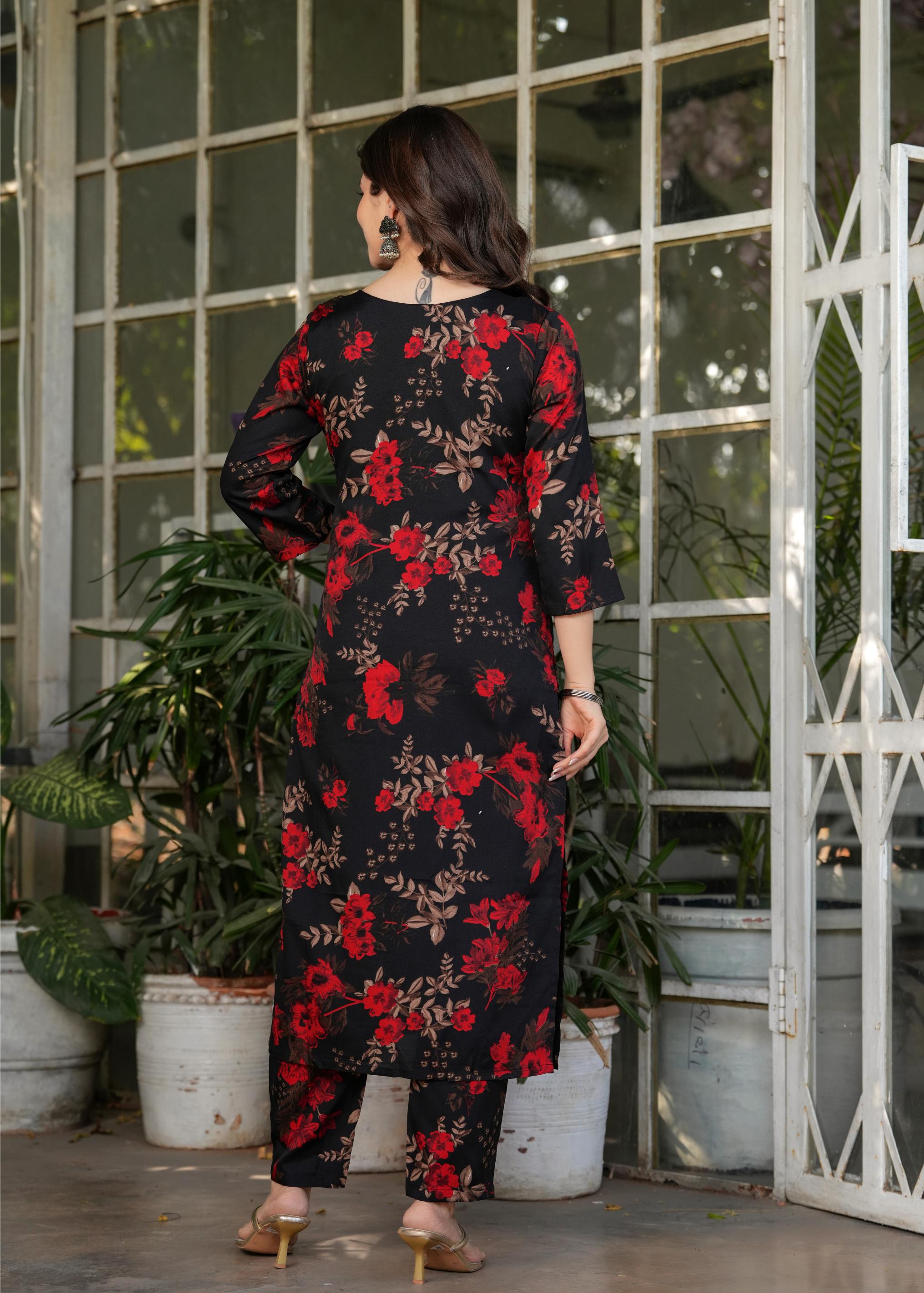 The52 Women's Printed Silk Blend Fabric Straight Kurta, Pant and Dupatta Set