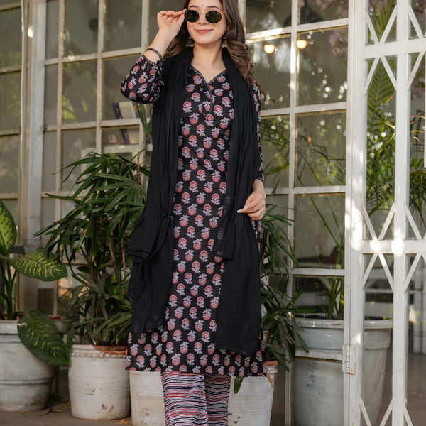 The52 Women's Printed Pure Cotton Fabric Straight Kurta, Pant and Dupatta Set - Distacart