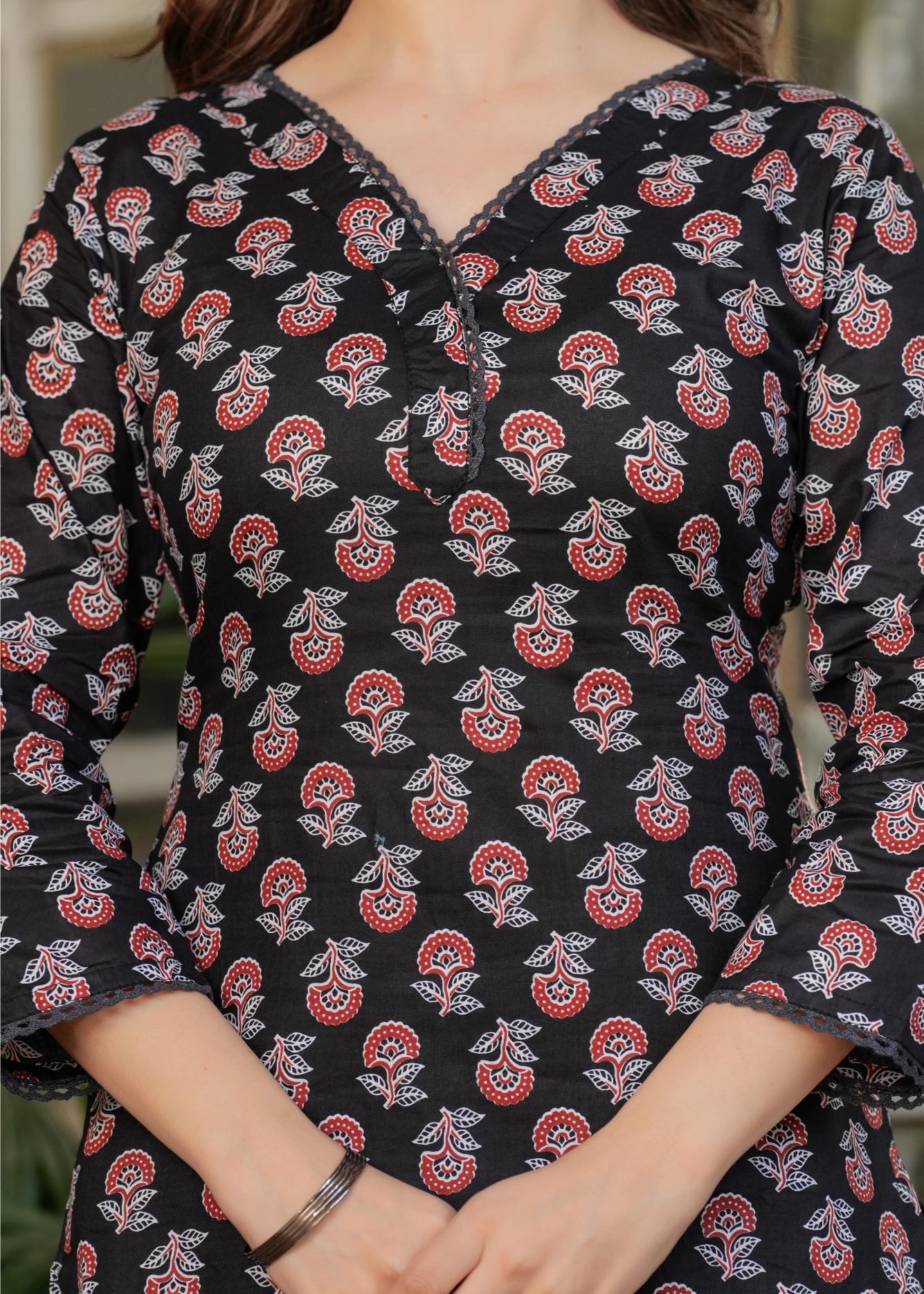 The52 Women's Printed Pure Cotton Fabric Straight Kurta, Pant and Dupatta Set