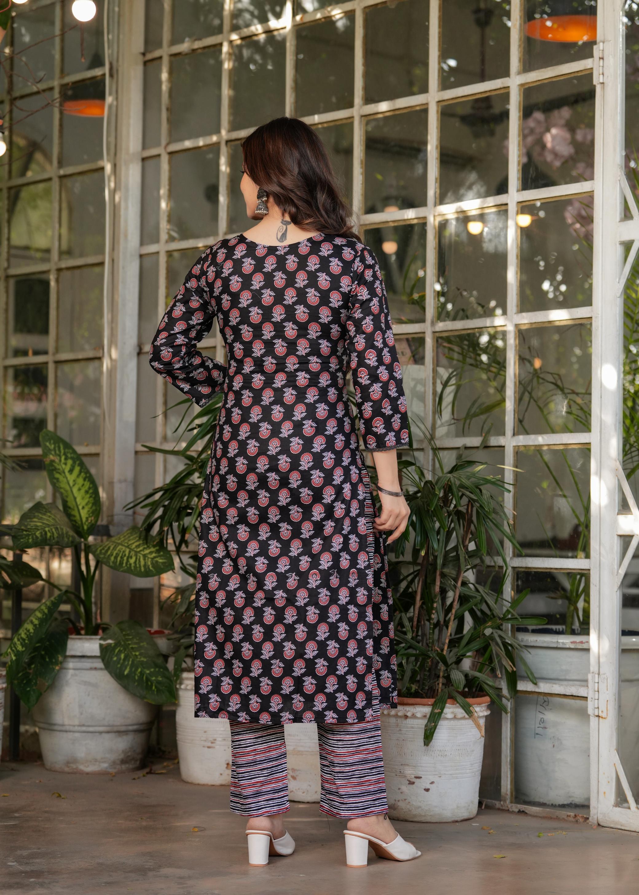 The52 Women's Printed Pure Cotton Fabric Straight Kurta, Pant and Dupatta Set