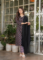 Thumbnail for The52 Women's Printed Pure Cotton Fabric Straight Kurta, Pant and Dupatta Set