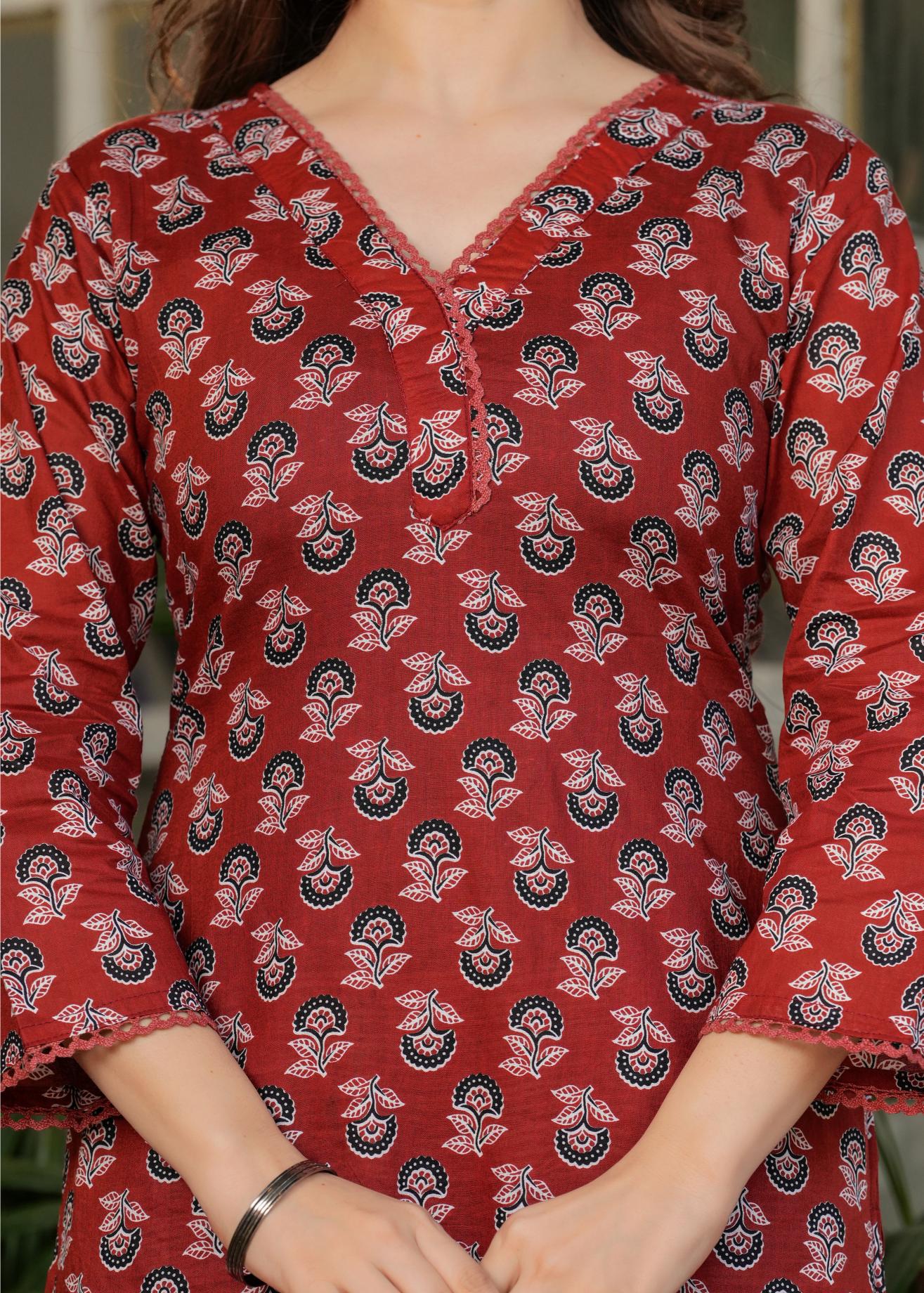 The52 Women's Printed Pure Cotton Fabric Straight Kurta, Pant and Dupatta Set