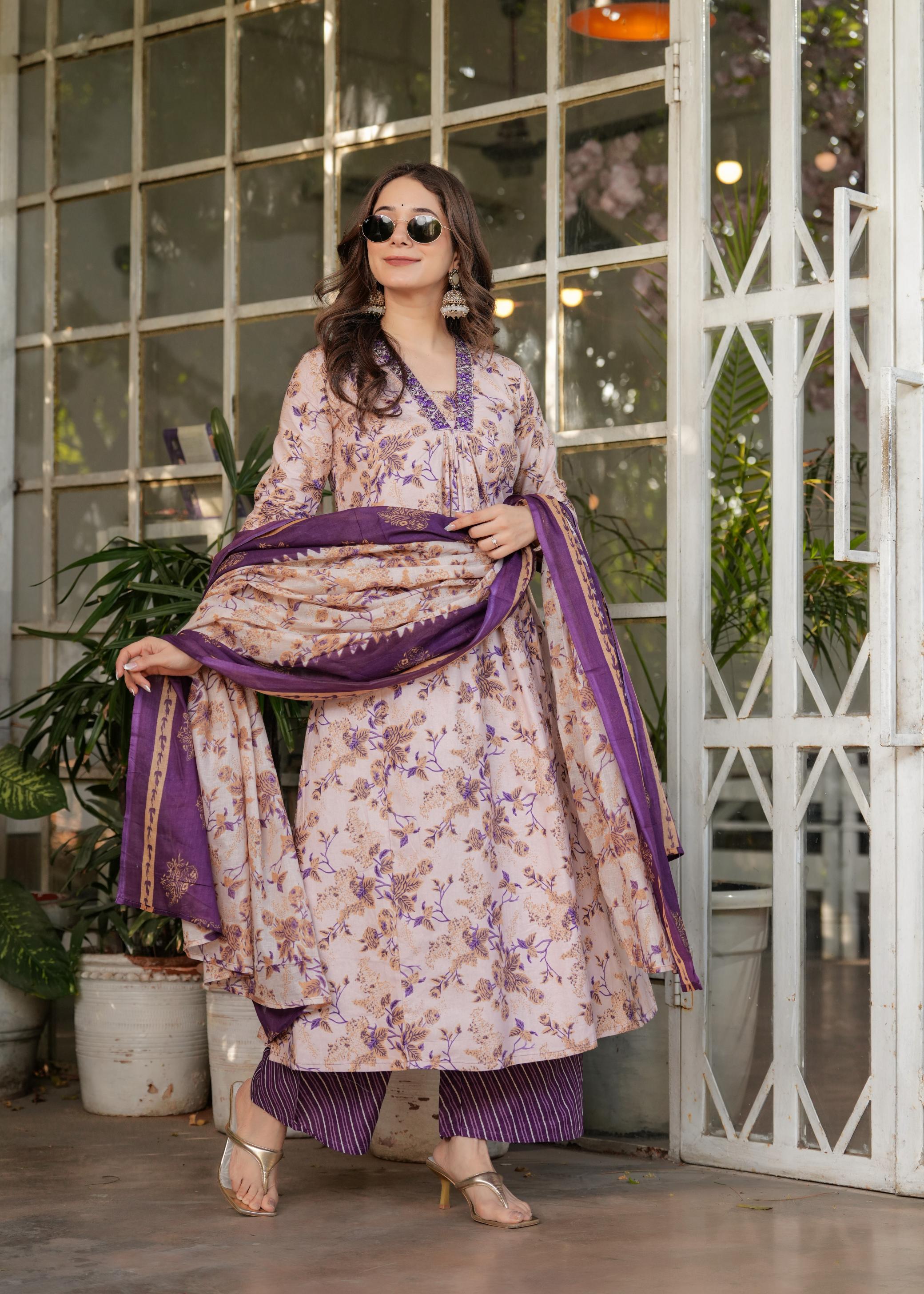 The52 Women's Printed Pure Cotton Fabric Straight Kurta, Pant and Dupatta Set
