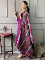 Thumbnail for Teeya Creation Purple Color Viscose Chanderi Embroidery Work Fully Stitched Kurti Set