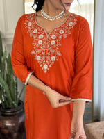 Thumbnail for The52 Women's Beautiful Viscose Chinon Embroidered Straight Kurta with Pant And Dupatta Set