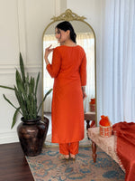 Thumbnail for The52 Women's Beautiful Viscose Chinon Embroidered Straight Kurta with Pant And Dupatta Set