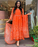 Thumbnail for Teeya Creation Orange Color Faux Georgette With Digital Print And Embroidery Work Fully Stitched Kurti Set