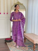 Thumbnail for Teeya Creation Purple Color French Crepe With Digital Print And Embroidery Work Fully Stitched Kurti Set