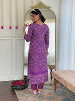 Thumbnail for Teeya Creation Purple Color French Crepe With Digital Print And Embroidery Work Fully Stitched Kurti Set
