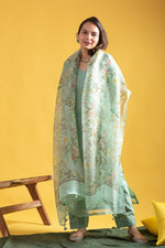 Thumbnail for Teeya Creation Pista Green Color Viscose Chanderi Embroidery Work Fully Stitched Kurti Set