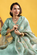 Thumbnail for Teeya Creation Pista Green Color Viscose Chanderi Embroidery Work Fully Stitched Kurti Set