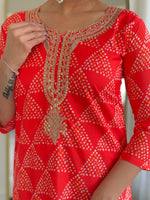 Thumbnail for The52 Red French Crepe Fabric Straight Kurta, Pant and Dupatta Set