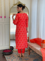 Thumbnail for The52 Red French Crepe Fabric Straight Kurta, Pant and Dupatta Set