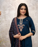 Thumbnail for The52 Women's Gorgeous Chanderi Silk Embroidery Straight Kurta with Pant and Dupatta Set