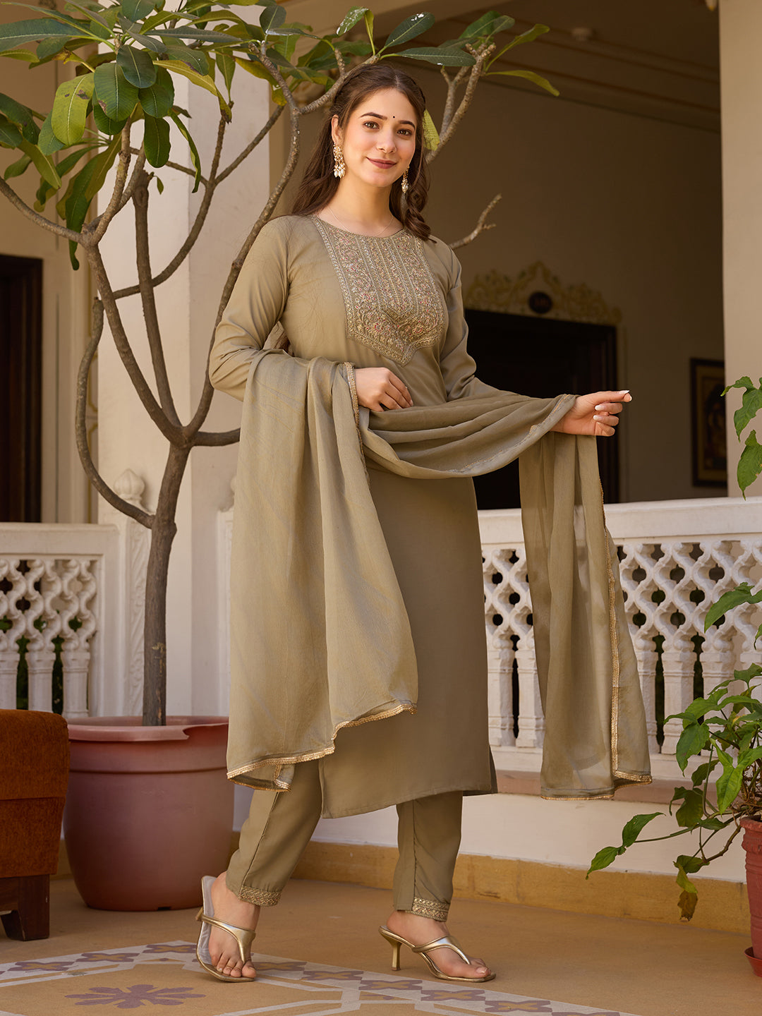 Teeya Creation Deep Stone Color Rayon Embroidery Work Fully Stitched Kurti Set - Distacart
