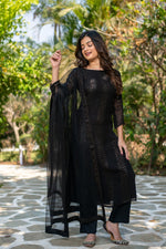 Thumbnail for The52 Women Gorgeous Faux Georgette Fabric Straight Kurta, Pant and Dupatta Set