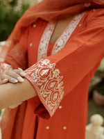 Thumbnail for The52 Women Beautiful Viscose Chanderi Fabric Flared Kurta, Pant and Dupatta Set