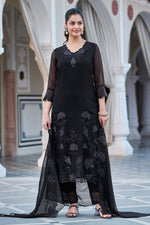 Thumbnail for The52 Women's Gorgeous Fox Georgette Embroidery Straight Kurta with Pant and Dupatta Set