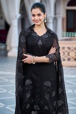 Thumbnail for The52 Women's Gorgeous Fox Georgette Embroidery Straight Kurta with Pant and Dupatta Set