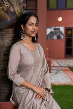 Thumbnail for The52 Women's Gorgeous Vichitra Silk Embroidery Straight Kurta with Pant and Dupatta Set