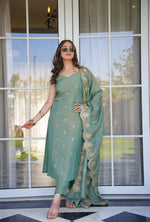 Thumbnail for The52 Women Viscose Zari Chanderi Fabric Straight Kurta, Pant and Dupatta Set