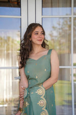 Thumbnail for The52 Women Viscose Zari Chanderi Fabric Straight Kurta, Pant and Dupatta Set