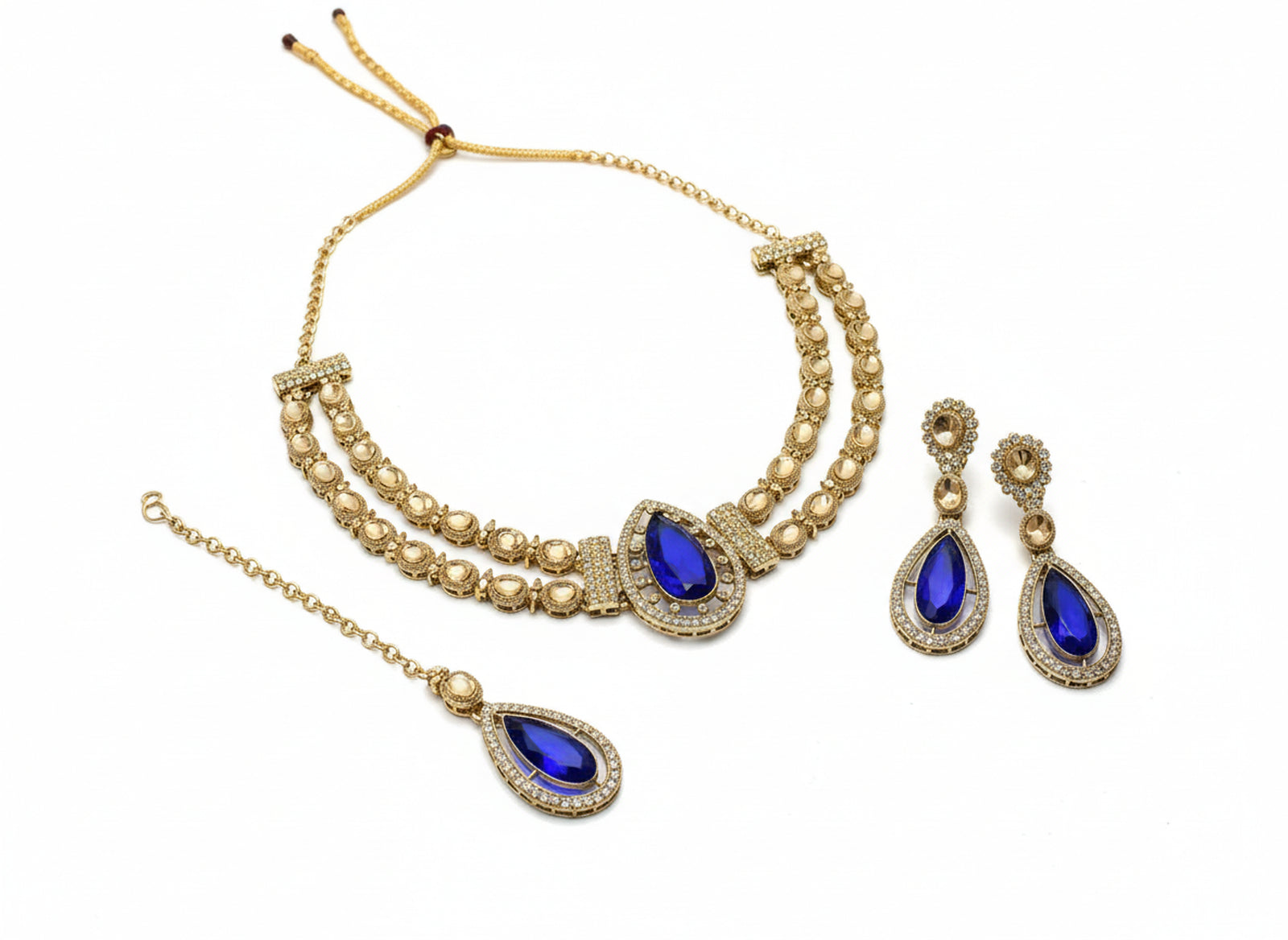 Jewel City Teardrop Bridal Necklace Set with Earrings & Maang Tikka - Ethnic Wedding Jewelry for Brides & Parties - Distacart