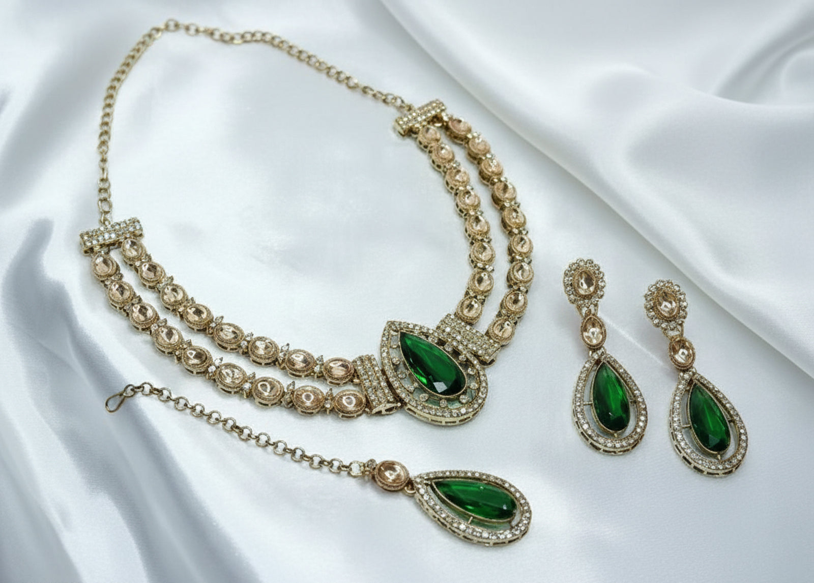 Jewel City Teardrop Bridal Necklace Set with Earrings & Maang Tikka - Ethnic Wedding Jewelry for Brides & Parties