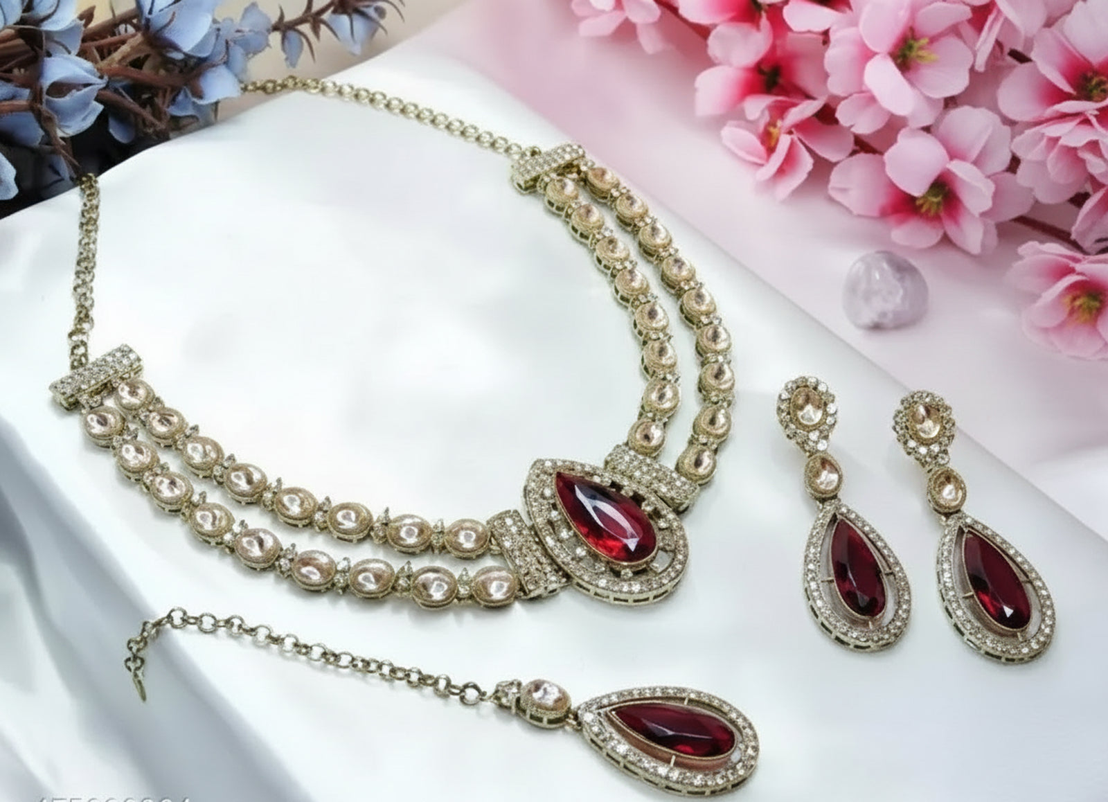 Jewel City Teardrop Bridal Necklace Set with Earrings & Maang Tikka - Ethnic Wedding Jewelry for Brides & Parties - Distacart