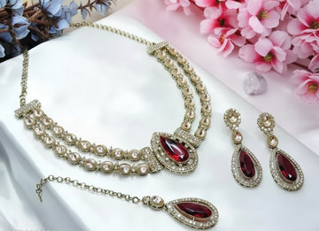 Jewel City Teardrop Bridal Necklace Set with Earrings & Maang Tikka - Ethnic Wedding Jewelry for Brides & Parties - Distacart