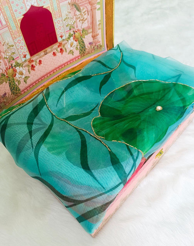 NOZ2TOZ Women's Organza Digital print Hand Work Green Saree With Blouse Piece - Distacart