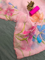 Thumbnail for Malishka Women's Organza Digital print Hand Work Pink Saree With Blouse Piece - Pink - Distacart