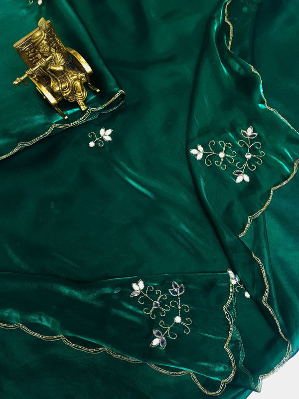 NOZ2TOZ Women's Jimmy Choo Hand Work Hand Work Green Saree With Blouse Piece - Distacart