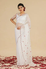 Thumbnail for NOZ2TOZ Women's Organza Silk Digital print Aari Work White Saree With Blouse Piece - Distacart