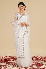 Thumbnail for NOZ2TOZ Women's Organza Silk Digital print Aari Work White Saree With Blouse Piece - Distacart