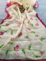 Thumbnail for Malishka Women's Organza Digital print Hand Work Cream Saree With Blouse Piece - Cream - Distacart