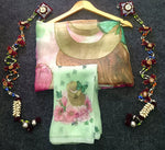 Thumbnail for NOZ2TOZ Women's Organza Digital print Hand Work Pista Saree With Blouse Piece - Distacart