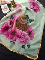 Thumbnail for NOZ2TOZ Women's Organza Digital print Hand Work Pista Saree With Blouse Piece - Distacart