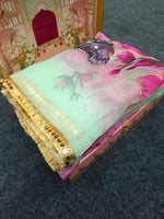 Thumbnail for Malishka Women's Organza Digital print Hand Work Pista Saree With Blouse Piece - Pista - Distacart