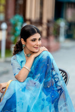 Thumbnail for NOZ2TOZ Women's Organza Digital print Hand Work Sky Saree With Blouse Piece - Distacart