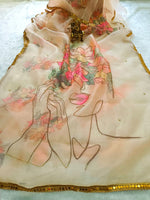 Thumbnail for Malishka Women's Organza Digital print Hand Work Peach Saree With Blouse Piece - Peach - Distacart