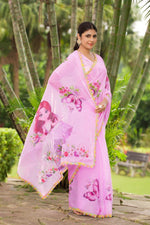 Thumbnail for Malishka Women's Organza Digital print Hand Work Pink Saree With Blouse Piece - Pink - Distacart