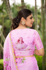 Thumbnail for Malishka Women's Organza Digital print Hand Work Pink Saree With Blouse Piece - Pink - Distacart