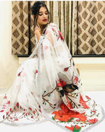 Thumbnail for NOZ2TOZ Women's Organza Digital print Hand Work White Saree With Blouse Piece - Distacart