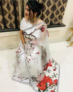 Thumbnail for NOZ2TOZ Women's Organza Digital print Hand Work White Saree With Blouse Piece - Distacart