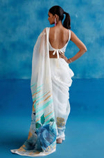 Thumbnail for Malishka Women's Organza Digital print Lace White Saree With Blouse Piece - White - Distacart