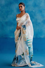 Thumbnail for Malishka Women's Organza Digital print Lace White Saree With Blouse Piece - White - Distacart